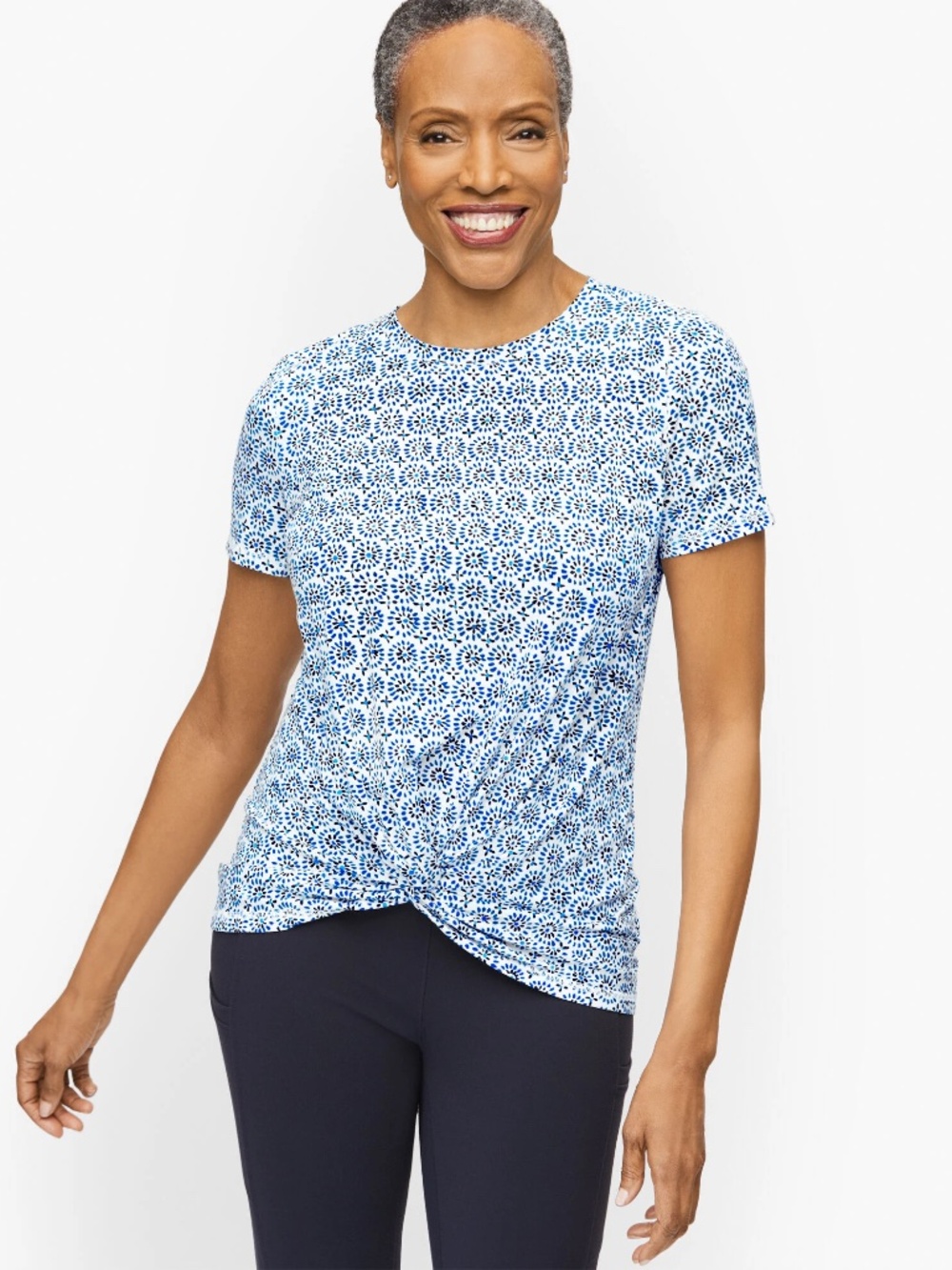 3X TALBOTS TWIST FRONT SLUB TEE - PINWHEEL DAISIES LIKE NEW